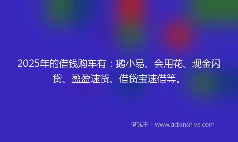 2025年的借钱购车有：鹅小易、会用花、现金闪贷、盈盈速贷、借贷宝速借等。