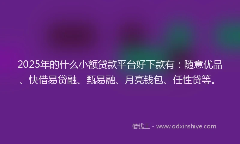 2025年的什么小额贷款平台好下款有：随意优品、快借易贷融、甄易融、月亮钱包、任性贷等。