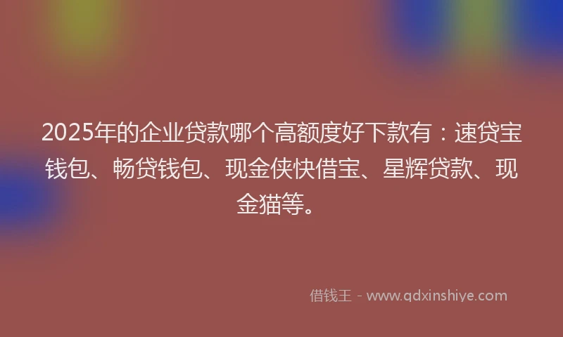 2025年的企业贷款哪个高额度好下款有：速贷宝钱包、畅贷钱包、现金侠快借宝、星辉贷款、现金猫等。