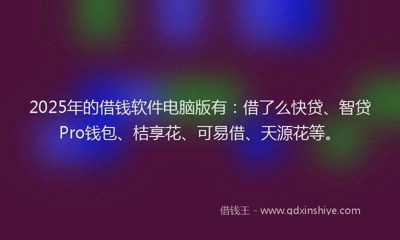 2025年的借钱软件电脑版有：借了么快贷、智贷Pro钱包、桔享花、可易借、天源花等。