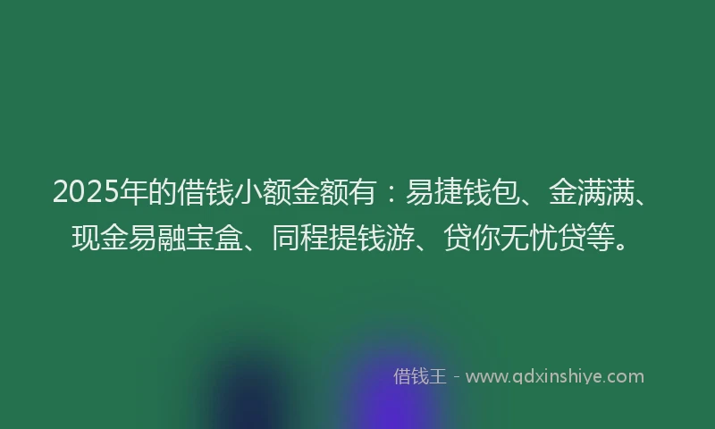 2025年的借钱小额金额有：易捷钱包、金满满、现金易融宝盒、同程提钱游、贷你无忧贷等。