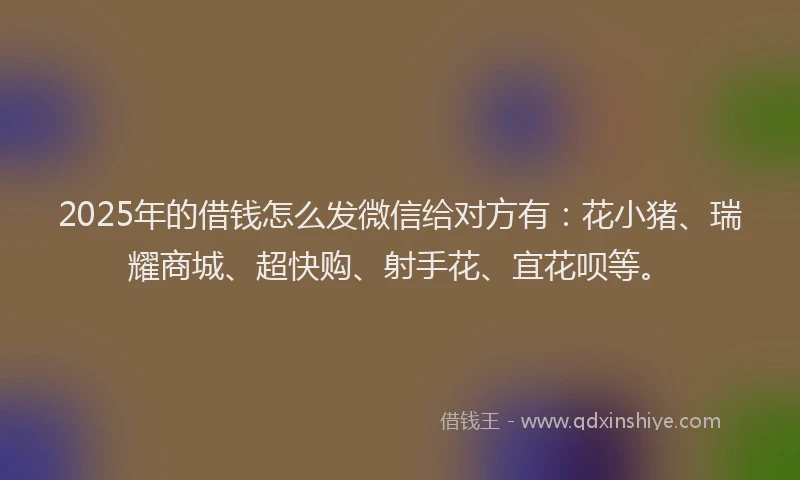 2025年的借钱怎么发微信给对方有:花小猪、瑞耀商城、超快购、射手花、宜花呗等。