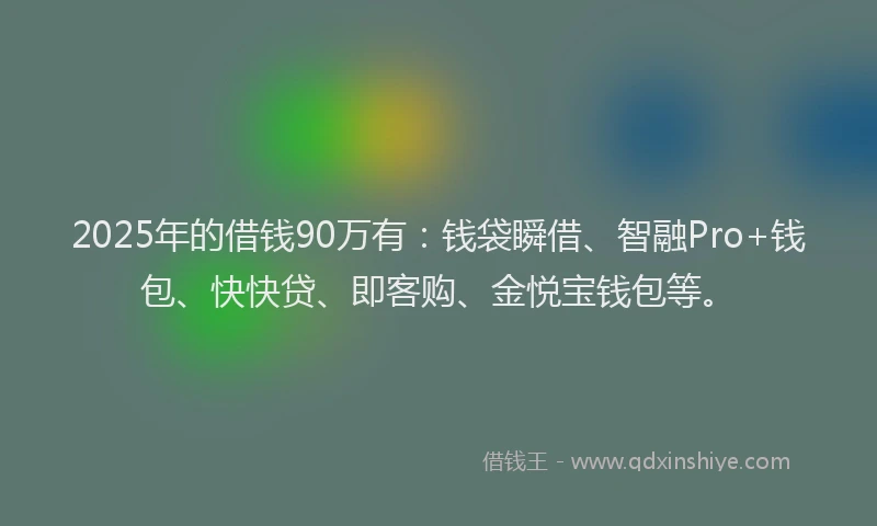 2025年的借钱90万有：钱袋瞬借、智融Pro+钱包、快快贷、即客购、金悦宝钱包等。