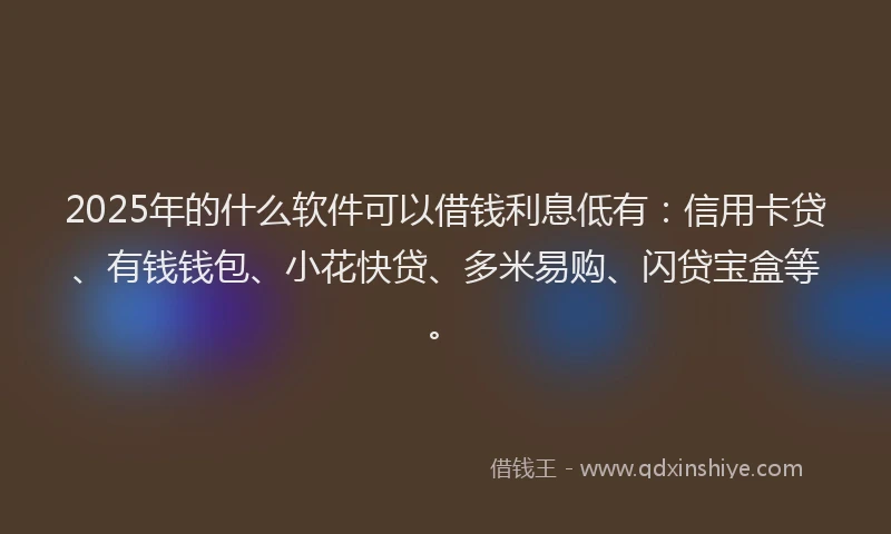 2025年的什么软件可以借钱利息低有：信用卡贷、有钱钱包、小花快贷、多米易购、闪贷宝盒等。