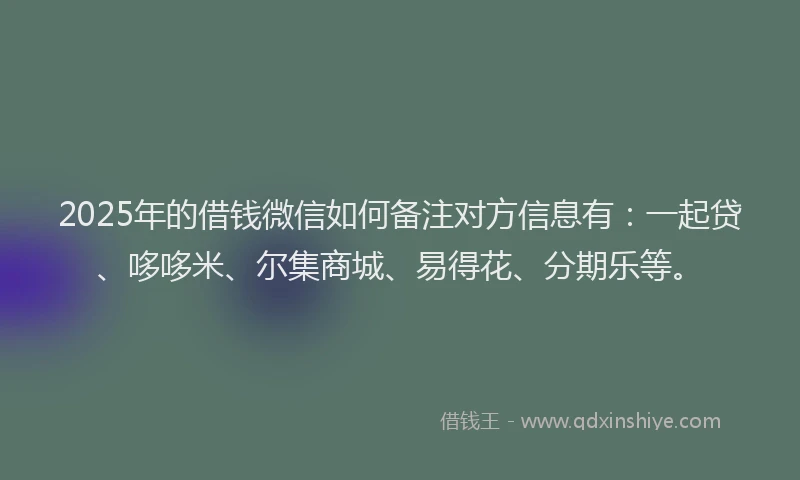 2025年的借钱微信如何备注对方信息有：一起贷、哆哆米、尔集商城、易得花、分期乐等。