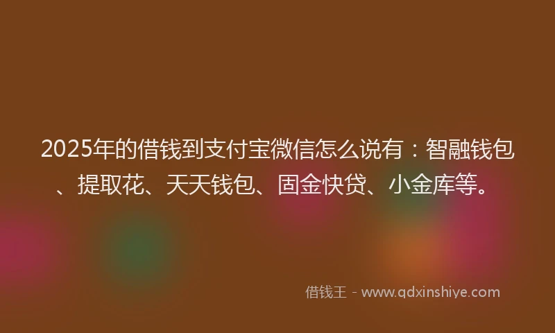2025年的借钱到支付宝微信怎么说有：智融钱包、提取花、天天钱包、固金快贷、小金库等。
