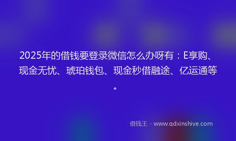 2025年的借钱要登录微信怎么办呀有：E享购、现金无忧、琥珀钱包、现金秒借融途、亿运通等。