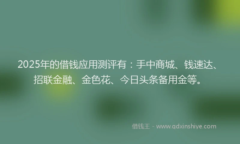2025年的借钱应用测评有：手中商城、钱速达、招联金融、金色花、今日头条备用金等。