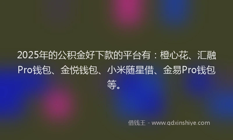 2025年的公积金好下款的平台有：橙心花、汇融Pro钱包、金悦钱包、小米随星借、金易Pro钱包等。