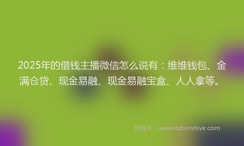 2025年的借钱主播微信怎么说有：维维钱包、金满仓贷、现金易融、现金易融宝盒、人人拿等。
