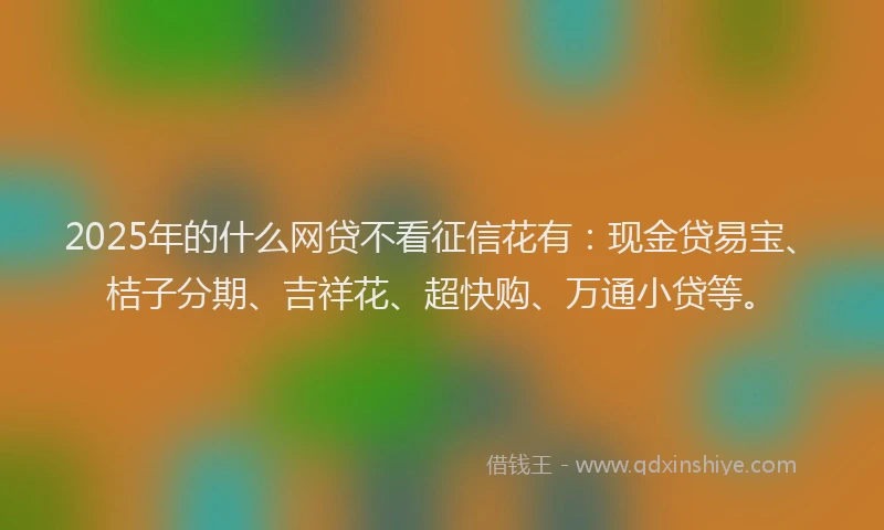 2025年的什么网贷不看征信花有：现金贷易宝、桔子分期、吉祥花、超快购、万通小贷等。