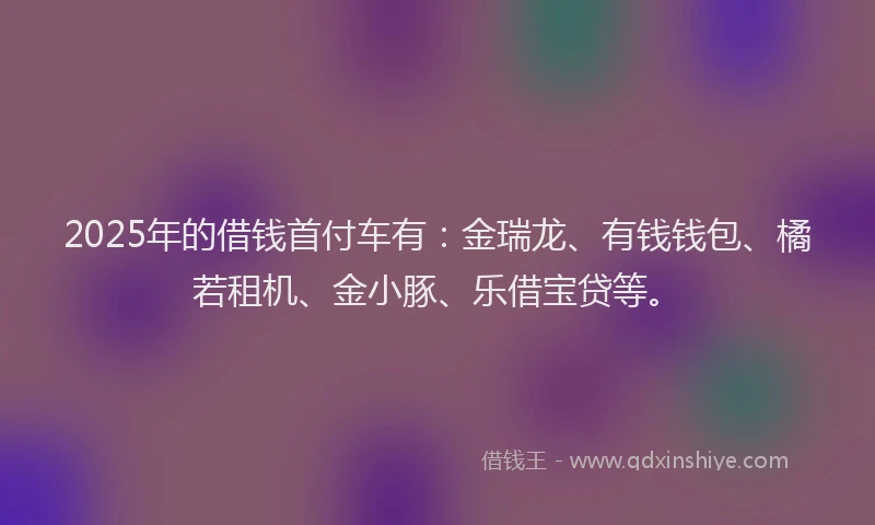 2025年的借钱首付车有：金瑞龙、有钱钱包、橘若租机、金小豚、乐借宝贷等。