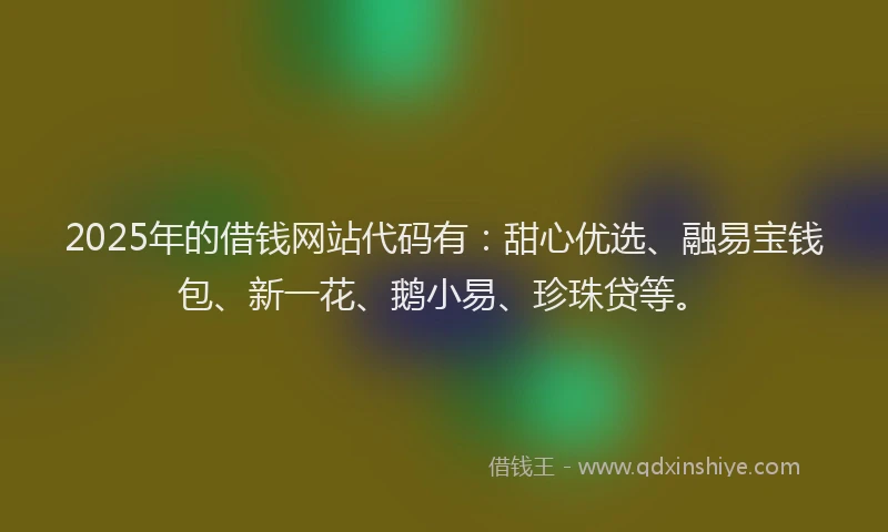 2025年的借钱网站代码有：甜心优选、融易宝钱包、新一花、鹅小易、珍珠贷等。