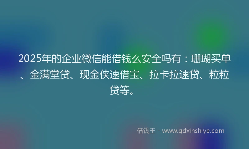 2025年的企业微信能借钱么安全吗有：珊瑚买单、金满堂贷、现金侠速借宝、拉卡拉速贷、粒粒贷等。