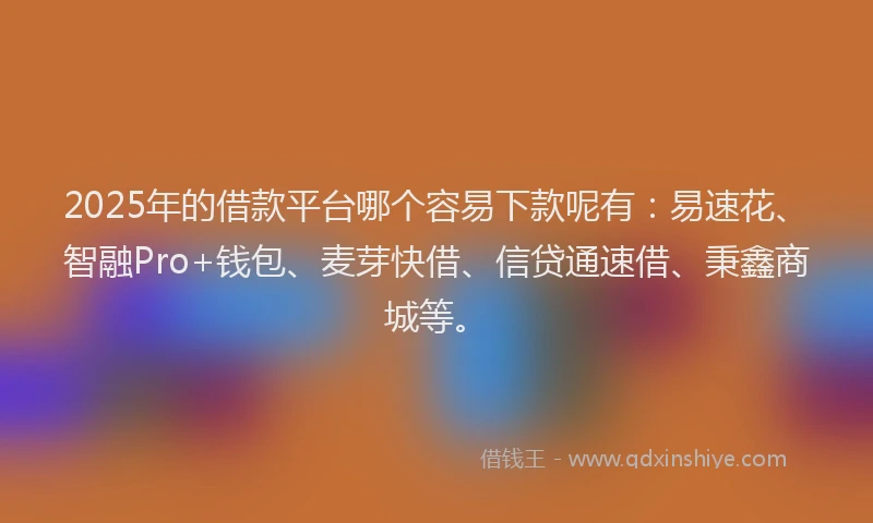 2025年的借款平台哪个容易下款呢有：易速花、智融Pro+钱包、麦芽快借、信贷通速借、秉鑫商城等。