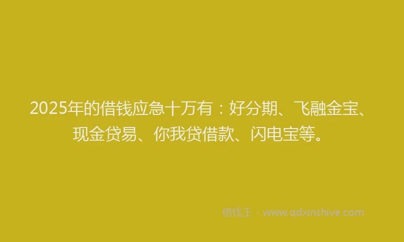 2025年的借钱应急十万有：好分期、飞融金宝、现金贷易、你我贷借款、闪电宝等。