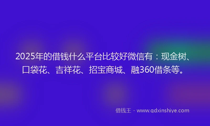 2025年的借钱什么平台比较好微信有：现金树、口袋花、吉祥花、招宝商城、融360借条等。