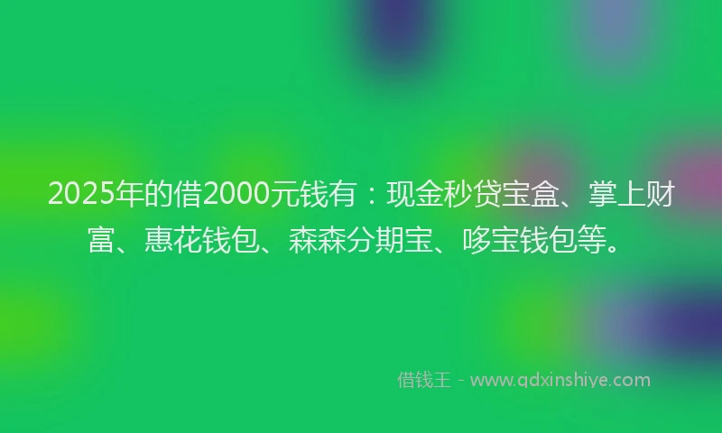 2025年的借2000元钱有：现金秒贷宝盒、掌上财富、惠花钱包、森森分期宝、哆宝钱包等。