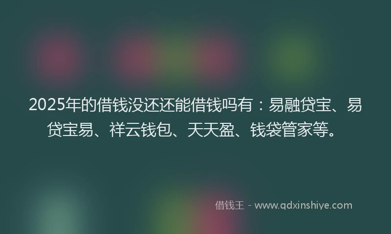 2025年的借钱没还还能借钱吗有：易融贷宝、易贷宝易、祥云钱包、天天盈、钱袋管家等。