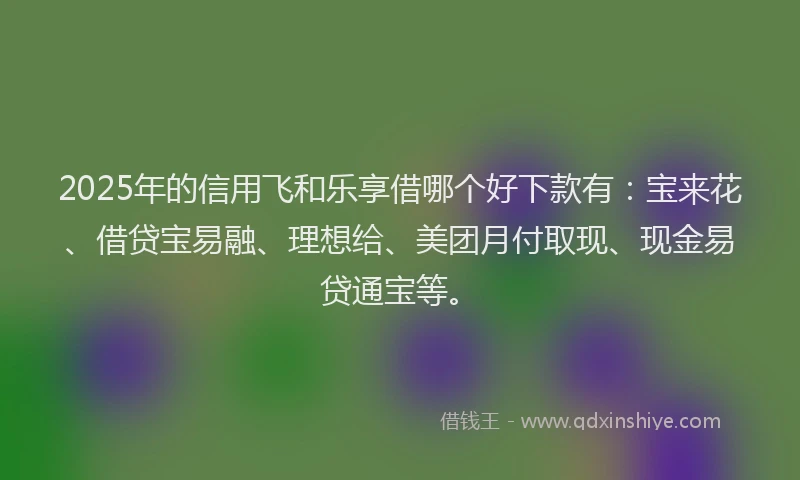 2025年的信用飞和乐享借哪个好下款有：宝来花、借贷宝易融、理想给、美团月付取现、现金易贷通宝等。