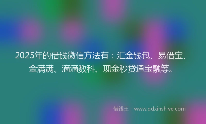 2025年的借钱微信方法有：汇金钱包、易借宝、金满满、滴滴数科、现金秒贷通宝融等。