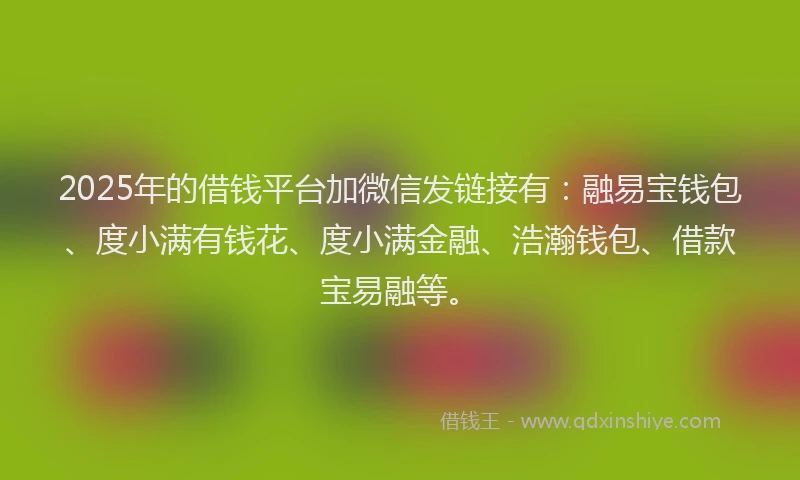 2025年的借钱平台加微信发链接有：融易宝钱包、度小满有钱花、度小满金融、浩瀚钱包、借款宝易融等。
