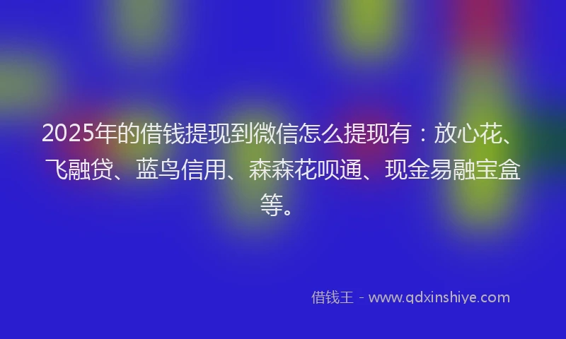 2025年的借钱提现到微信怎么提现有：放心花、飞融贷、蓝鸟信用、森森花呗通、现金易融宝盒等。