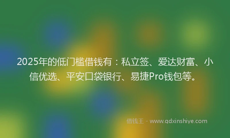 2025年的低门槛借钱有:私立签、爱达财富、小信优选、平安口袋银行、易捷Pro钱包等。