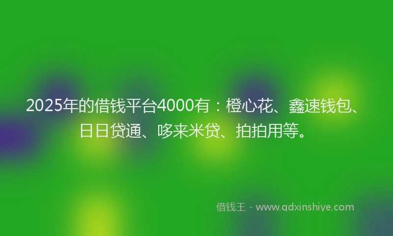 2025年的借钱平台4000有：橙心花、鑫速钱包、日日贷通、哆来米贷、拍拍用等。