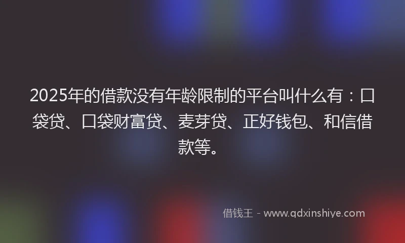 2025年的借款没有年龄限制的平台叫什么有：口袋贷、口袋财富贷、麦芽贷、正好钱包、和信借款等。