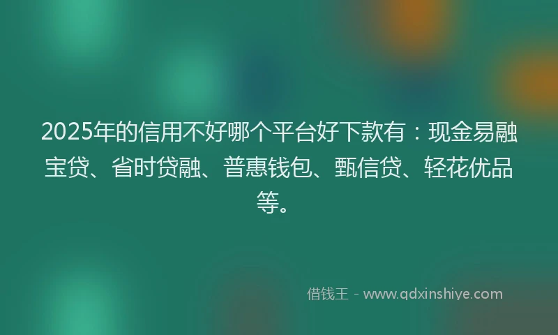2025年的信用不好哪个平台好下款有：现金易融宝贷、省时贷融、普惠钱包、甄信贷、轻花优品等。