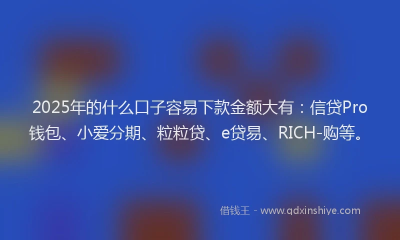 2025年的什么口子容易下款金额大有：信贷Pro钱包、小爱分期、粒粒贷、e贷易、RICH-购等。