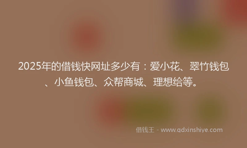 2025年的借钱快网址多少有：爱小花、翠竹钱包、小鱼钱包、众帮商城、理想给等。