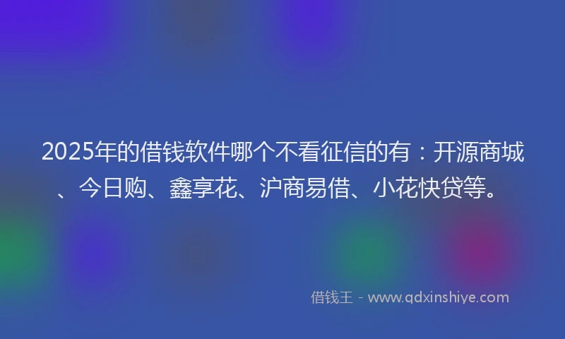 2025年的借钱软件哪个不看征信的有：开源商城、今日购、鑫享花、沪商易借、小花快贷等。