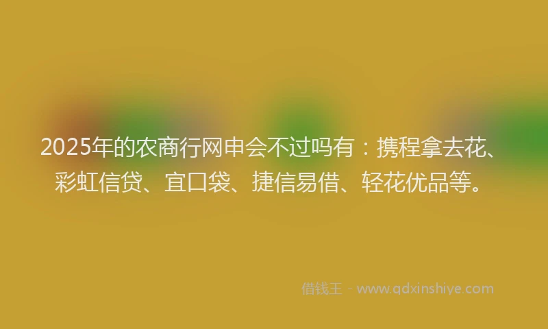 2025年的农商行网申会不过吗有：携程拿去花、彩虹信贷、宜口袋、捷信易借、轻花优品等。