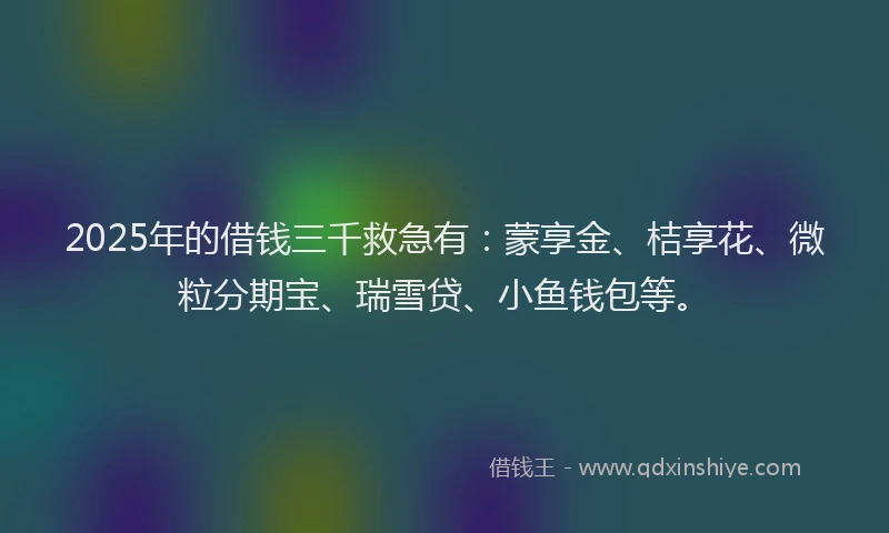 2025年的借钱三千救急有：蒙享金、桔享花、微粒分期宝、瑞雪贷、小鱼钱包等。