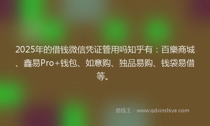 2025年的借钱微信凭证管用吗知乎有：百樂商城、鑫易Pro+钱包、如意购、独品易购、钱袋易借等。