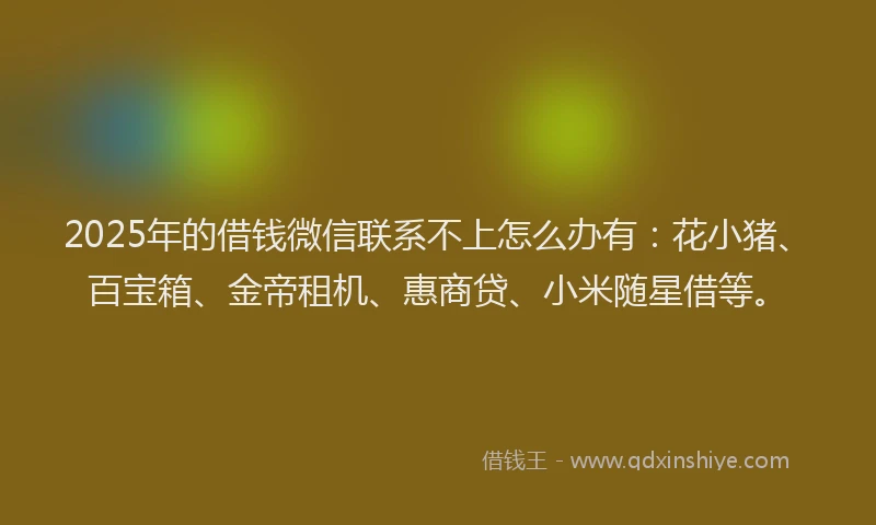 2025年的借钱微信联系不上怎么办有：花小猪、百宝箱、金帝租机、惠商贷、小米随星借等。