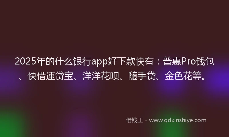 2025年的什么银行app好下款快有：普惠Pro钱包、快借速贷宝、洋洋花呗、随手贷、金色花等。