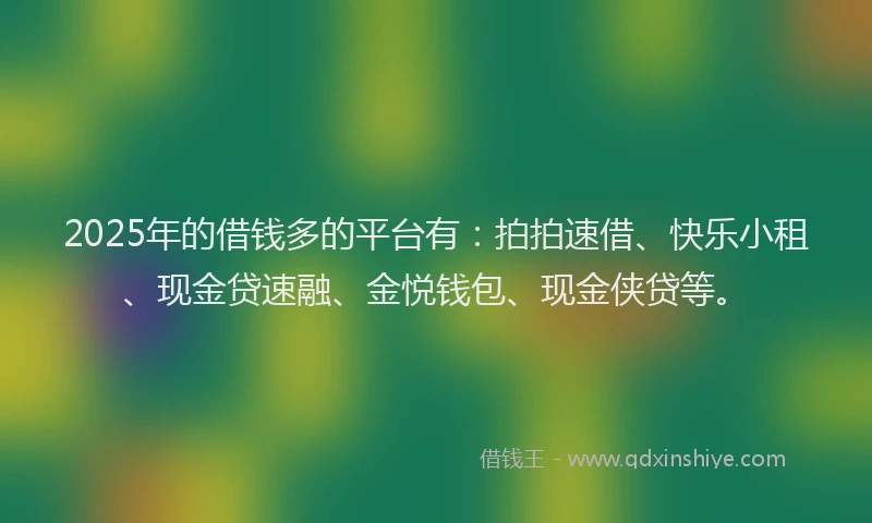 2025年的借钱多的平台有：拍拍速借、快乐小租、现金贷速融、金悦钱包、现金侠贷等。