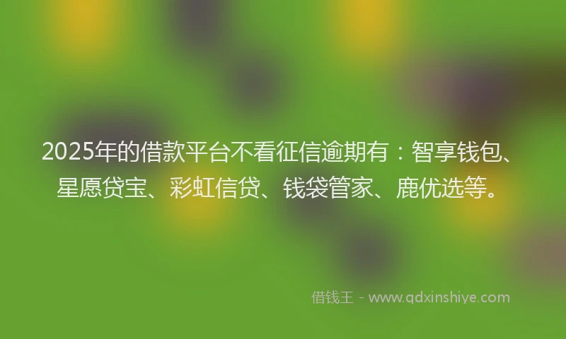 2025年的借款平台不看征信逾期有：智享钱包、星愿贷宝、彩虹信贷、钱袋管家、鹿优选等。