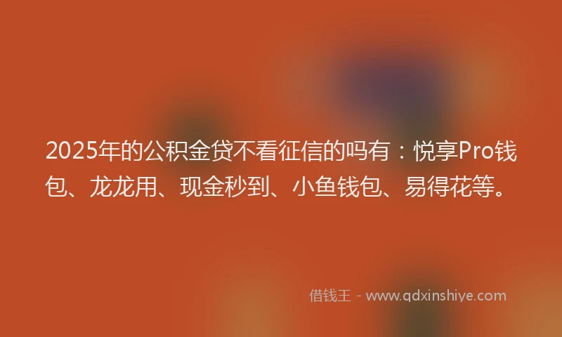 2025年的公积金贷不看征信的吗有：悦享Pro钱包、龙龙用、现金秒到、小鱼钱包、易得花等。
