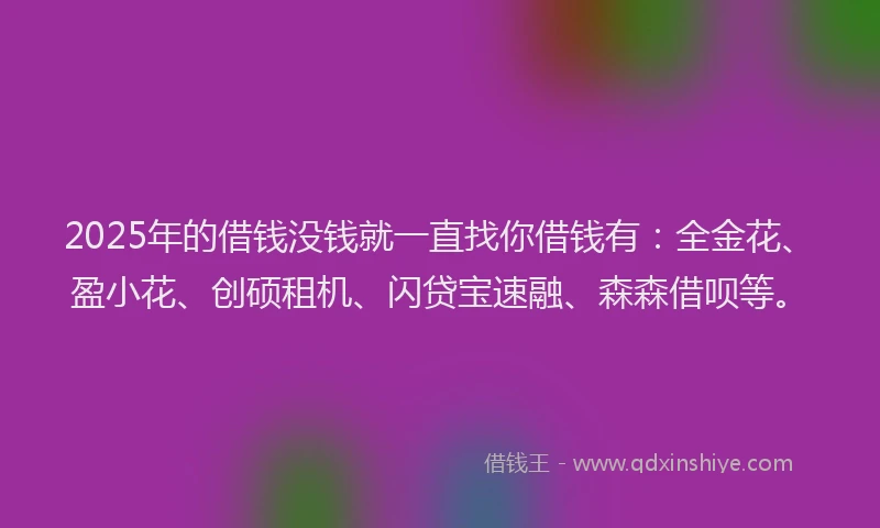 2025年的借钱没钱就一直找你借钱有：全金花、盈小花、创硕租机、闪贷宝速融、森森借呗等。