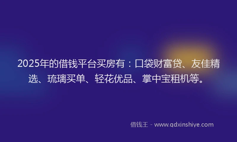 2025年的借钱平台买房有：口袋财富贷、友佳精选、琉璃买单、轻花优品、掌中宝租机等。