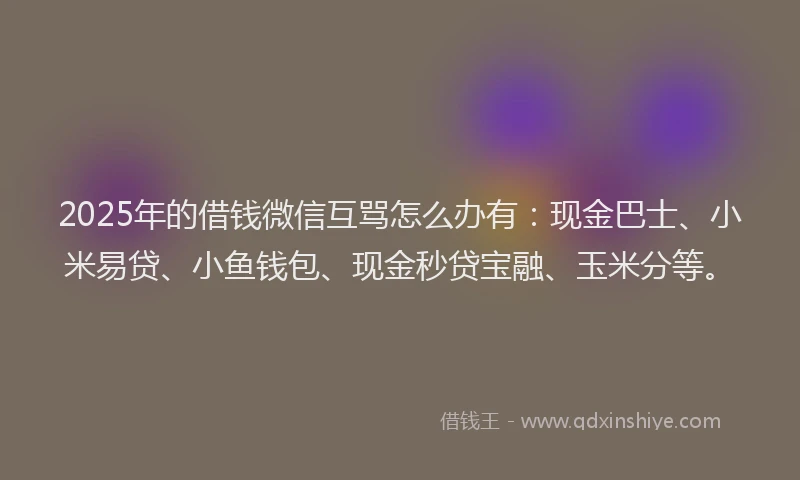 2025年的借钱微信互骂怎么办有：现金巴士、小米易贷、小鱼钱包、现金秒贷宝融、玉米分等。
