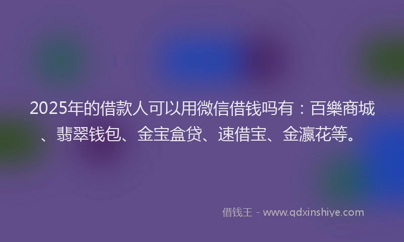 2025年的借款人可以用微信借钱吗有：百樂商城、翡翠钱包、金宝盒贷、速借宝、金瀛花等。