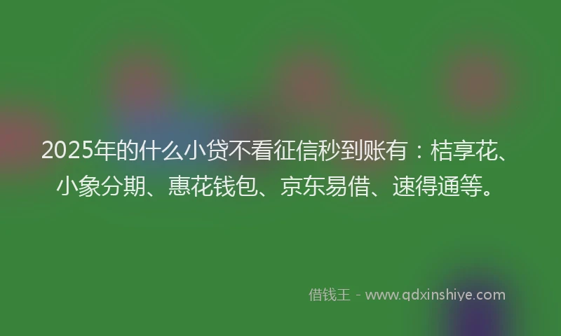2025年的什么小贷不看征信秒到账有：桔享花、小象分期、惠花钱包、京东易借、速得通等。
