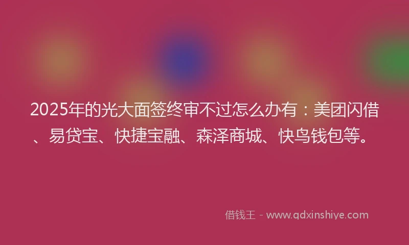 2025年的光大面签终审不过怎么办有：美团闪借、易贷宝、快捷宝融、森泽商城、快鸟钱包等。