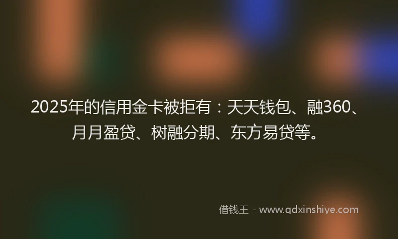 2025年的信用金卡被拒有：天天钱包、融360、月月盈贷、树融分期、东方易贷等。