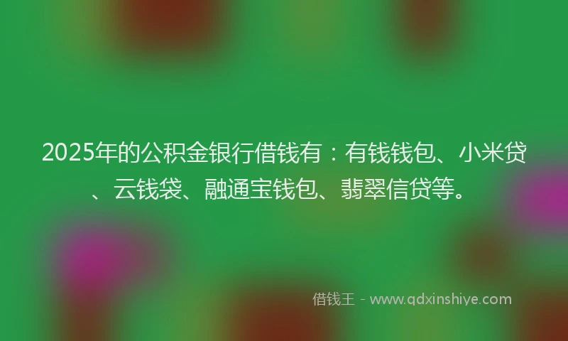 2025年的公积金银行借钱有：有钱钱包、小米贷、云钱袋、融通宝钱包、翡翠信贷等。